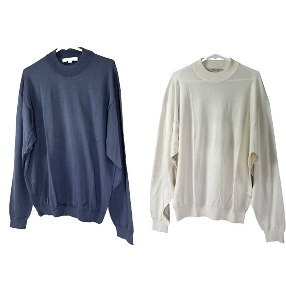 Pronto Uomo Mens XL Silk Sweater Set Of 2 Ivory Blue Lightweight Mock Neck Prep - Picture 1 of 16